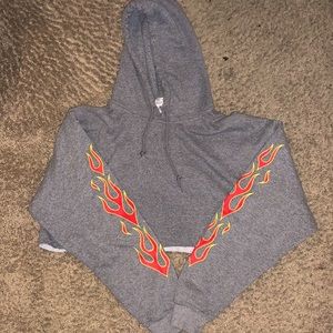 Cropped Grey Flame Sleeves Sweatshirt
